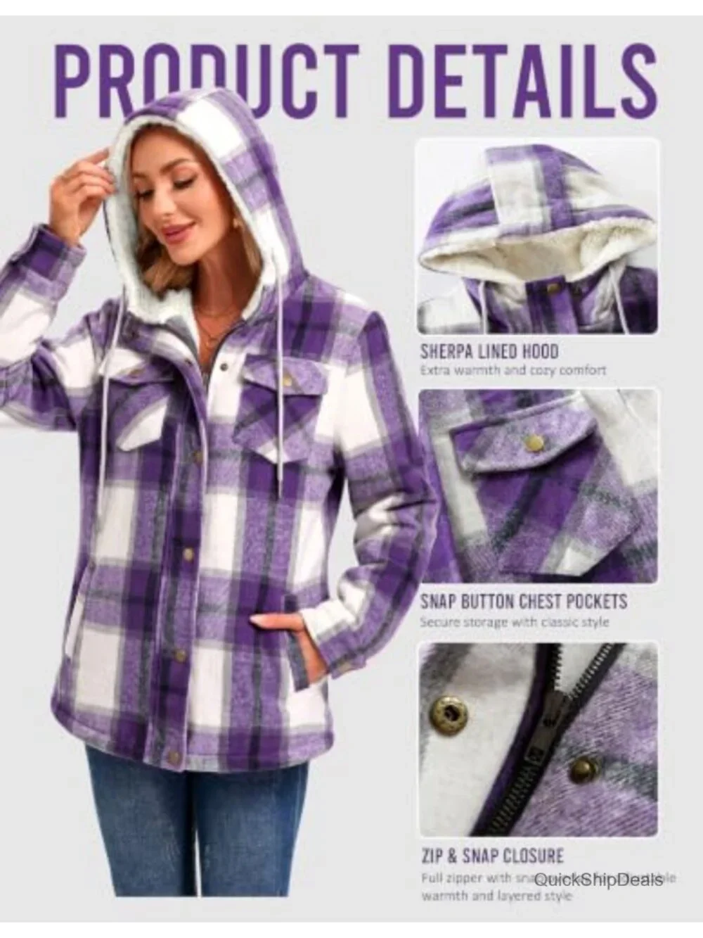 Plaid Sherpa Lined Hooded Jacket Fleece Flannel Coat